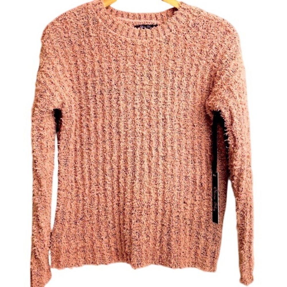 Olivia Sky Womens Dusty Rose Popcorn Ribbed Knit Crew Neck Sweater MS456 Size S